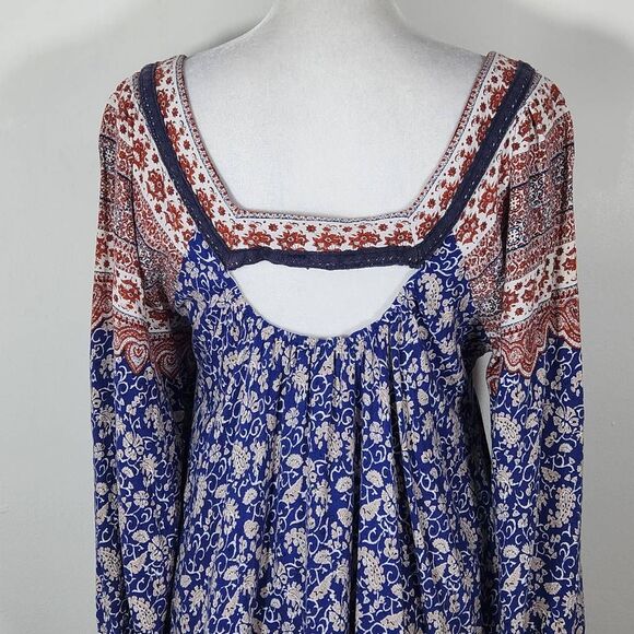 Blu Pepper Blue and Red Floral Boho Mini Dress Size Medium Cute Boho Dress - Picture 6 of 9